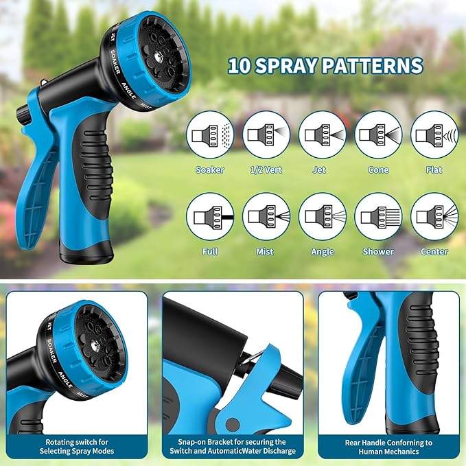 Stainless Steel 75FT Garden Hose with 10 Functions, Adjustable Spray Nozzle, Flexible Durable No Kink Leak Dog Proof Metal Water Hose for Yard Lawn