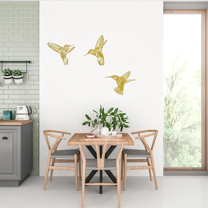 Metal Hummingbird Outdoor Wall Art Decor-Colorful Birds Wall Decorations Hanging Decor Ornaments-Modern Abstract Silhouette Wall Sculpture for Kitchen Patio Bedroom Living Room Bathroom Fence Balcony