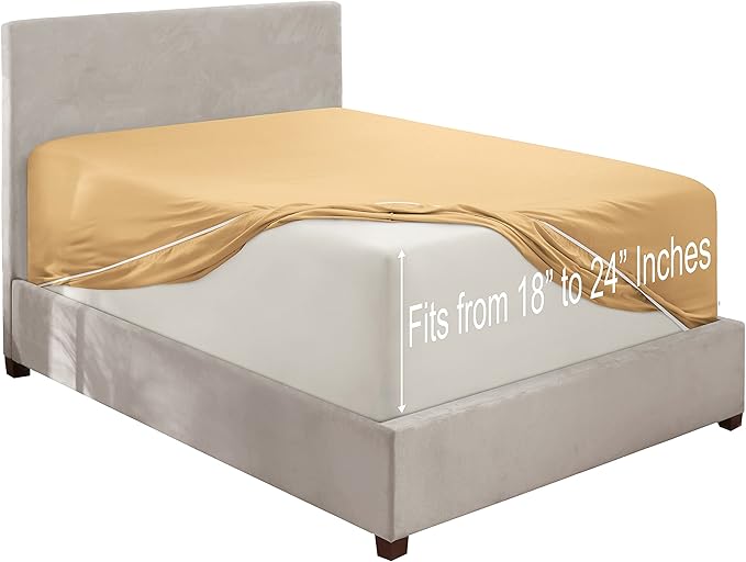 Clara Clark Deep Pocket Twin XL Fitted Sheet Fits up to 21 Inch Mattress - Super Soft Twin XL Fitted Sheet Only, Fade, Stain Resistant - Camel Gold Fitted Sheet Twin XL Size,