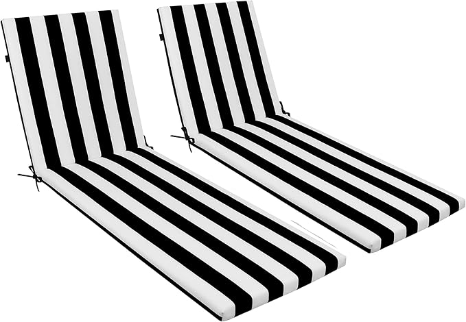 Only choice Outdoor Chaise Lounge Cushion Set of 2, 75" x 24" Lounge Chair Cushion Water-Resistant & Fade-Resistant for Lawn, Pool, Replacement Seat Cushion for Patio (Black/White Striped)