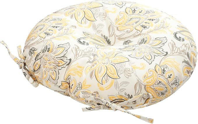 Bistro Chair Cushions 15 inch,Set of 2,Tufted Round Chair Cushions with Ties,15"x15"x4",Water Resistant Round Seat Cushion for Barstool Chairs,Patio Garden Kitchen Outdoor Furniture(Yellow Flower)