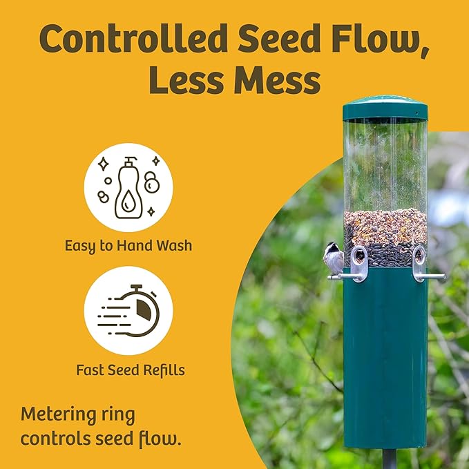 Birds Choice Classic Squirrel Proof Bird Feeder with Pole Mount | Tube Bird Feeder for Cardinals, Chickadees, Woodpeckers | Sturdy Steel for Long-Lasting Use | Backyard Bird Seed Dispenser | Green