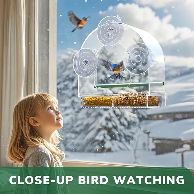 Window Bird Feeder for Outdoors, Clear Feeders Window Mounted with Strong Suction Cups, Fummingbird Feeder for Viewing Inside, Oriole, Finch Bird Watching for Cats, Elderly, Kids