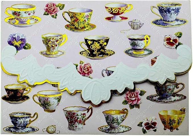 Poster Foundry Teacups Portfolio Boxed Note Cards by Carol Wilson. 10 embossed 4x5 Die-Cut Notecards and Matching Envelopes in Decorative Gift Box with Magnetic Flap. NCP2049