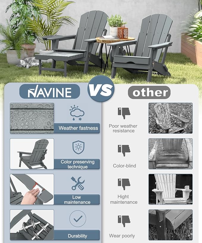 Adjustable Adirondack Chair with Retractable Ottoman Set of 6, HDPE Folding Adirondack Chair with Cup Holder, All Weather Fire Pit Chair for Outdoor.