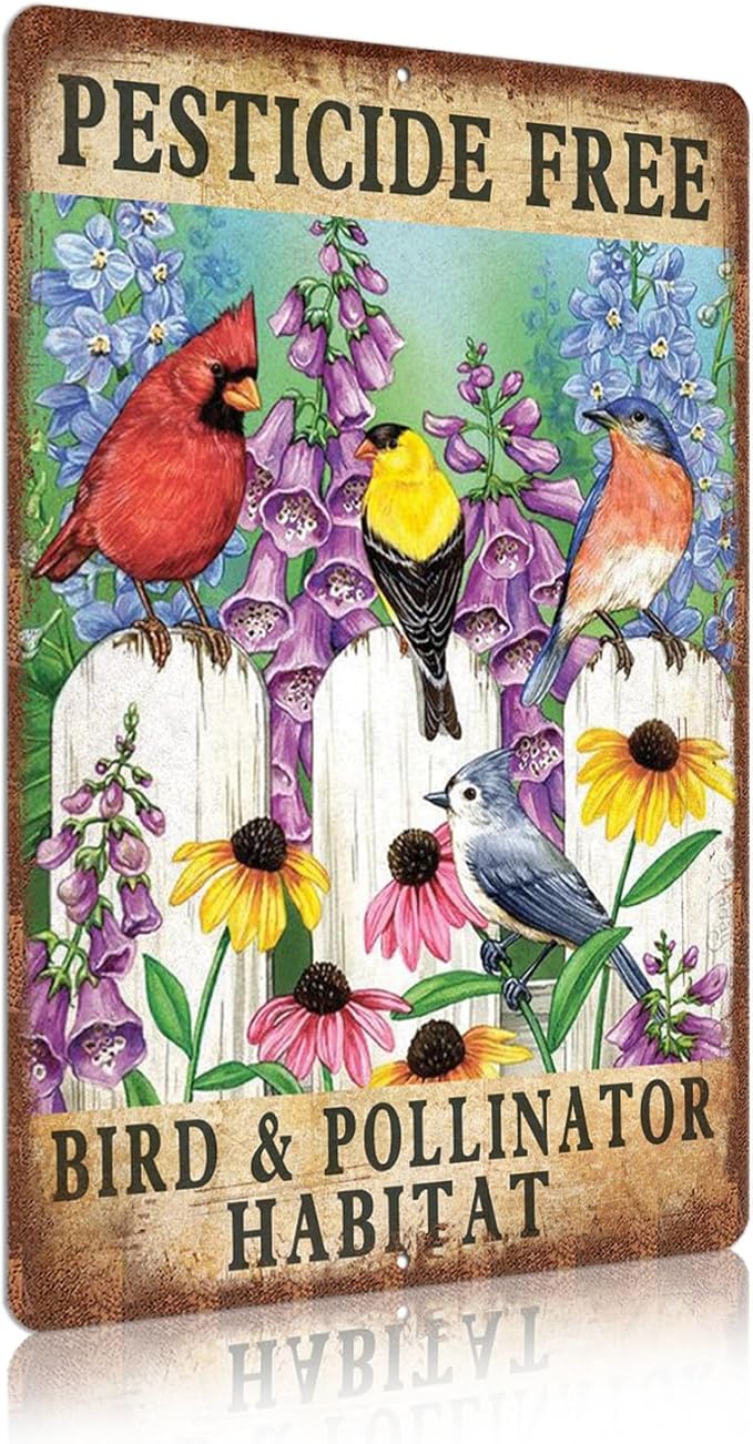 Vintage Garden Signs pesticide free bird & pollinator habital Retro Yard Metel Tin Signs outdoor Aluminium Wall Decor