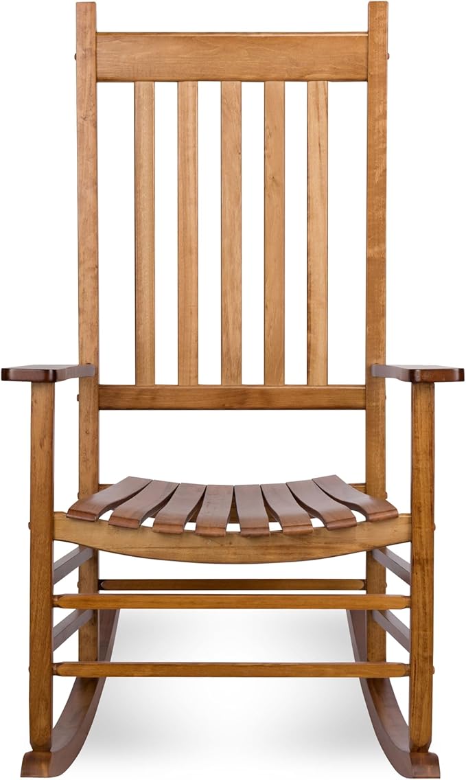 Shine Company Vermont Porch Rocker, High Back Wooden Rocking Chair, Light Oak