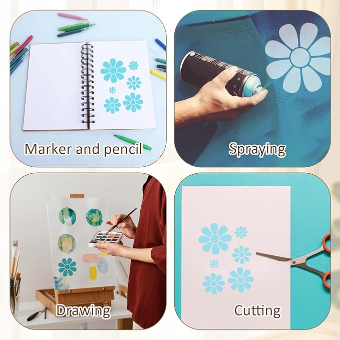Stencils for Painting 11.8 inches Floral Daisy Flower Stencil Reusable Paint Art Stencils Drawing Template for Painting on Wood Card Making Wall Fabric Canvas Furniture Paper Crafts (6 Daisy)