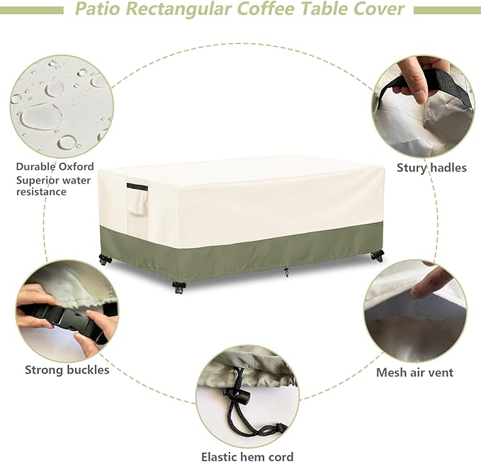 Outdoor Coffee Table Cover 48 W x 28 D x 16 H Inches,600D Heavy Duty Waterproof Outdoor Table Cover,Patio Rectangle Table Covers ,Beige