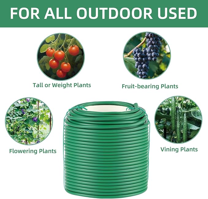 Soft Plant Ties, 164FT Green Garden Wire, Flexible Garden Twist for Climbing Plants, Tomatoes, Outdoor Plants, Vegetables, Flowers, Roses Plant Support (Diameter - 3.5MM)