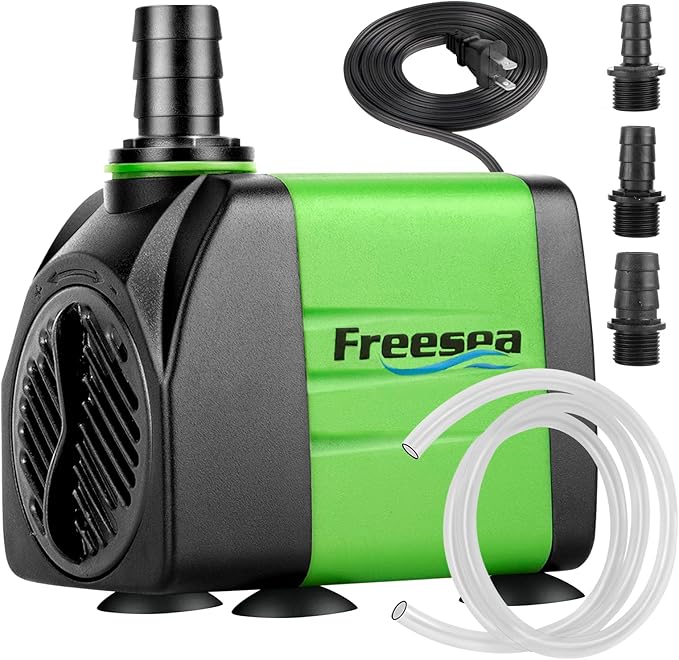 FREESEA Submersible Aquarium Fountain Pump: 400GPH 25W Adjustable Ultra Quiet Small Fish Tank Water Pump with 5ft Tubing for Outdoor | Pond | Hydroponic | Waterfall