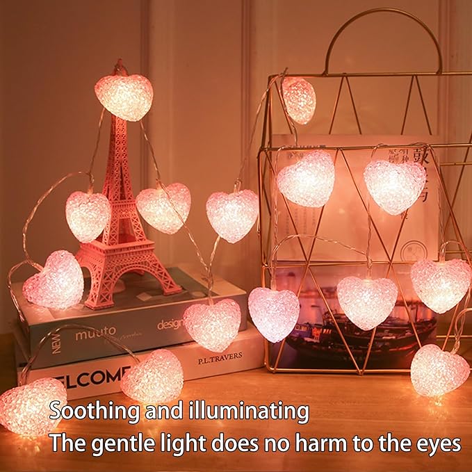 Valentines Heart Decoration Lights, 9.8 Ft Valentine String Lights Battery Operated 20 LED Pink Shining Love Shape Lights , Valentines Heart Light for Indoor Outdoor Wedding Bedroom Valentine Decor