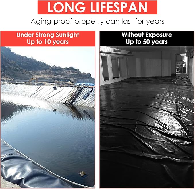 Garvee 10x10 ft Pond Liner, 45 Mil Thickness, Pliable & Durable EPDM Material, Easy Cutting & UV Resistant, for Fish or Koi, Features, Waterfall Base, Fountains and Water Gardens