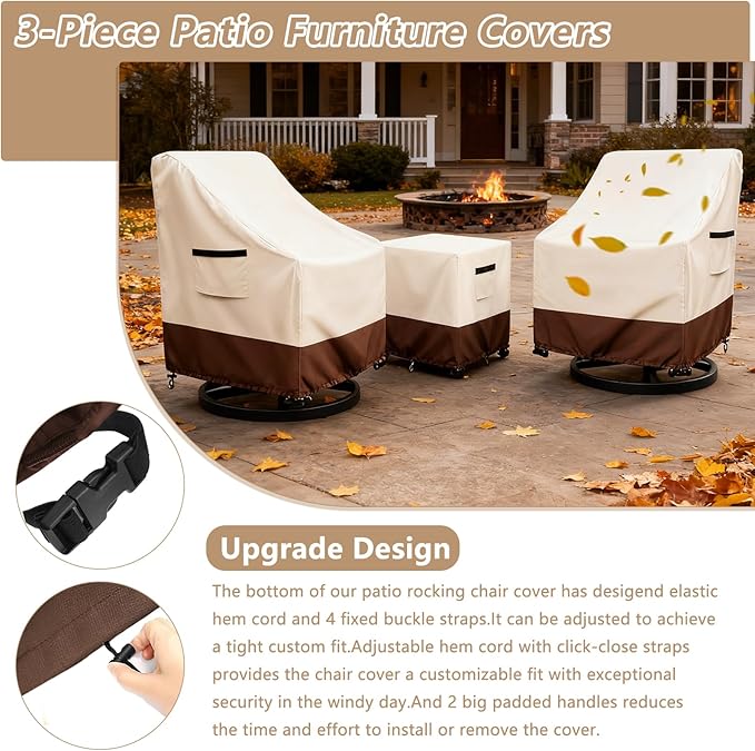 Patio Furniture Set Covers for 3 Piece Outdoor Bistro,Waterproof 100% Outdoor Furniture Cover for 2 Swivel Chairs and Coffee Table,Beige