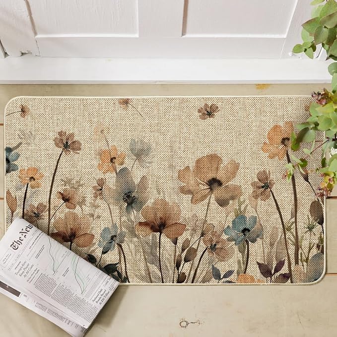 Artoid Mode Poppy Floral Leaves Spring Doormat, Home Summer Decor Low-Profile Switch Rug Door Mat Floor Mat for Indoor Outdoor 17x29 Inch