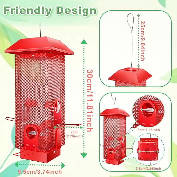 Squirrel Proof Bird Feeder, 2.5LB Heavy-Duty Metal Wild Bird Feeder with Weight-Activated Spring, Weatherproof Outdoor Hanging Birdfeeders for Cardinals, Blue Jays, Finches