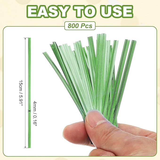 PATIKIL Bag Twist Ties 6 Inch, 800 Pcs Metallic Bread Ties for Treat Plastic Bags Gift Wrapping Candy Coffee Bag Plant Party Cake Favor, Green