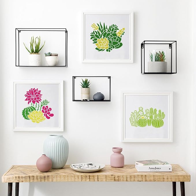 25 PCS Cactus Stencils Reusable Summer Cacti Stencils for Painting on Wood, Tropical Succulent Template for Painting on Furniture Wall Floor Canvas DIY Craft Home Decor, 6 x 6 Inch