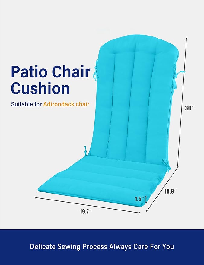 YEFU Adirondack Chair Cushion, Thin Rocking Chair Cushions with Straps Set of 2, Folding Patio Chair Pad for Indoor and Outdoor, 19.7x18.9x1.5 Inch, Aruba