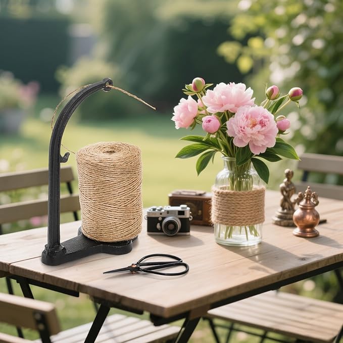Tosnail Vintage Twine Holder, Cast Iron Decorative Rope Holder, Rustic String Dispenser with Scissors and Jute Twine Roll for Crafts, Kitchen and Home, Garden and Greenhouse Decoration