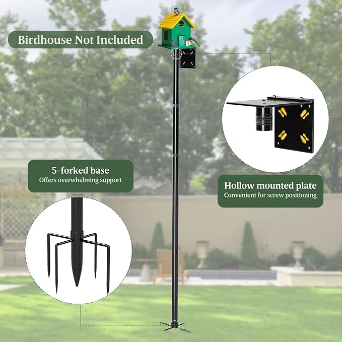 79-Inch Birdhouse Pole Stand, Heavy Duty Metal Bird House Mount with Ground Stake Base, Multi-Section Outdoor Pole for Birdhouses, Feeders & Garden Decor