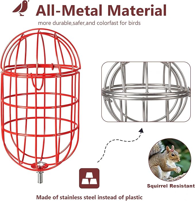 SheeChung Metal Suet Ball Holder Compatible with Bird Buddy,Smart Feeders Replacement Part with 5mm Screw Hole,Birds Buddy Accessories,Easy Attachment for Bird Feeders,Easy to Clean & Refill,Red