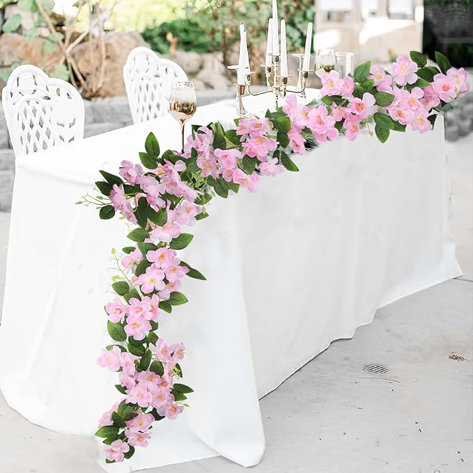 CISDUEO Artificial Cherry Blossom Flower Vine Hanging Pink Cherry Blossom Flower Silk Garland Hanging Vines Faux Flowers for Outdoors Spring Wedding Party Home Table Centerpiece Arrangement Decor