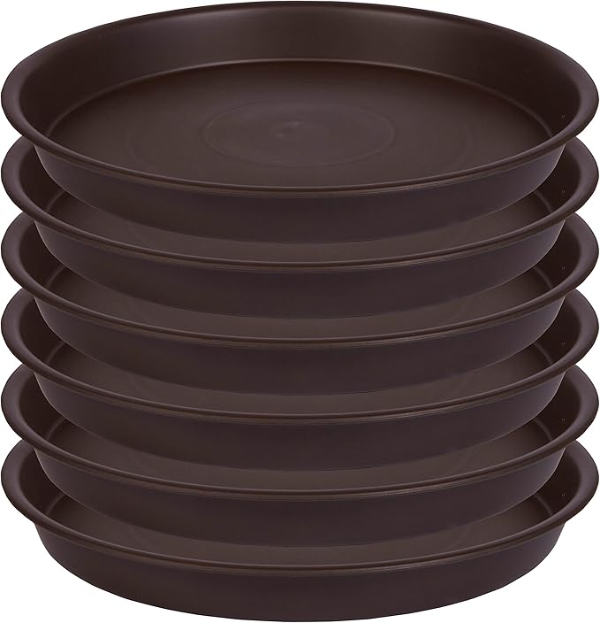 Plant Saucer 12 Inch, 6 Pack of 12 inch Plant Saucers, Heavy Duty Plastic Plant Tray for Pot 11", Plant Saucers for Indoors Round, Flower Pot Saucers for Planter 11-12" (Chocolate Brown)