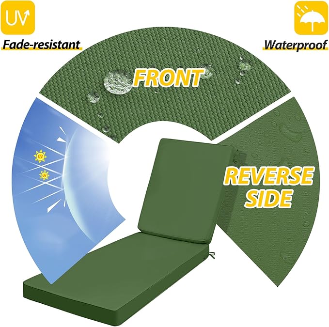 AAAAAcessories Outdoor Chaise Lounge Cushions, Waterproof Patio Furniture Replacement Cushions, Fade-Resistant, 80" x 26" x 3", Set of 2, Dark Moss Green