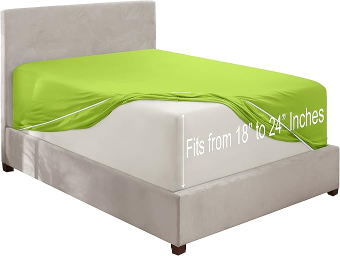 Clara Clark Deep Pocket Twin Sw Sheet Fits Up to 21 Inch Mattress - Super Soft, Stain, Fade Resistant - Garden Green Twin