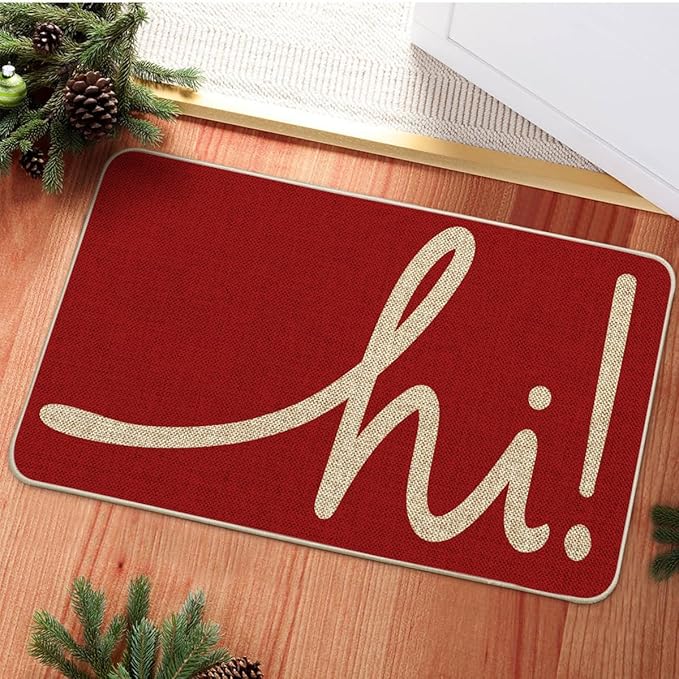 Artoid Mode Red Hi Valentine's Day Doormat, Daily Home Decor Low-Profile Switch Rug Welcome Door Mat Floor Mat for Indoor Outdoor 17x29 Inch