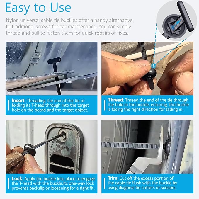2026 Upgraded Nylon Universal Cable Tie Buckle, Heavy Duty Self-Locking Rivet Zip Ties, Multifunctional Cable Tie Buckle for Car Daily Repair, Home, Office, Garden, Workshop(100Pcs)
