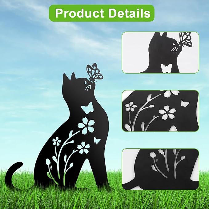 2 Packs Cat Garden Decor for Outside, Cat Gifts for Women/Men/Mom/Grandma, Metal Decorative Garden Stakes for Outdoor Lawn Statues Yard Art