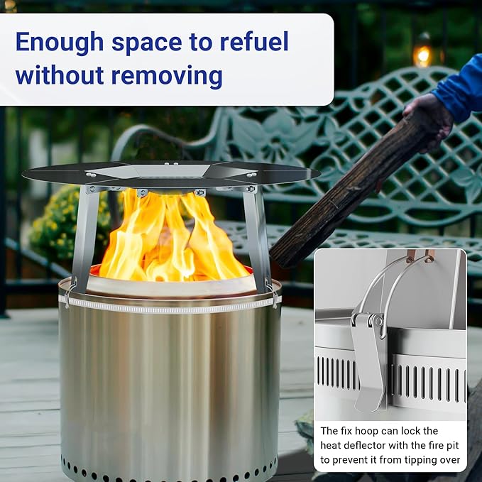 Heat Deflector Fit for Solo Stove Bonfire 19.5", 304 Stainless Steel Heat Diffuser for Bonfire Fire Pit with Grill Gloves & Fix Hoop, Capture and Redirect Warmth, Camping Accessory