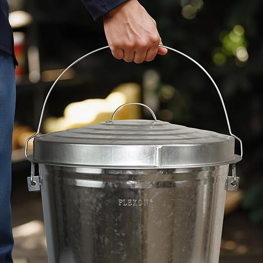 Plexon 6 Gallon Small Metal Trash Can with Locking Lid and 10 Gallon Trash Can with Locking Lid Outdoor Galvanized Garbage Bins for Poultry Feed Bird Seed Storage Ash Garbage Trash Bin, Bundle