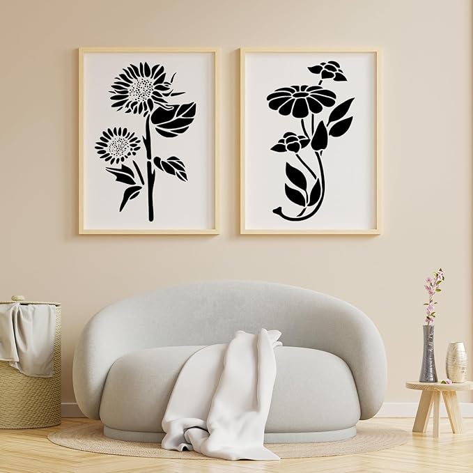 Flower Stencils for Painting Reusable Wall Stencil for Crafts Large Floral Design Templates for DIY Home Decor Art Projects,11 PCS