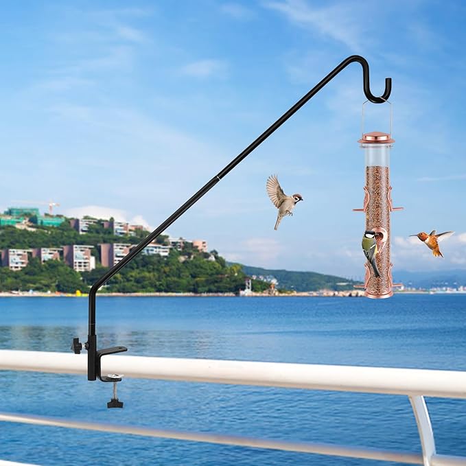 ERYTLLY 3 Inch Clamp Deck Hook 28" Long Wall Pole Wall Mounted Deck Hook Wall Bracket for Hanging Bird Feeder,Plants,Wind Chimes,Lanterns 1 Pack