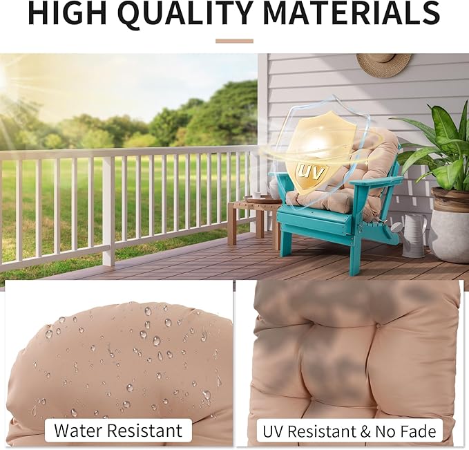 Adirondack Chair Cushion, High Back Patio Chair Cushions 48 x 19.7 x 4.7 Inch, Indoor/Outdoor Thickened Rocking Chair Cushion, Fade-Resistant & Waterproof (Beige, Set of 1)