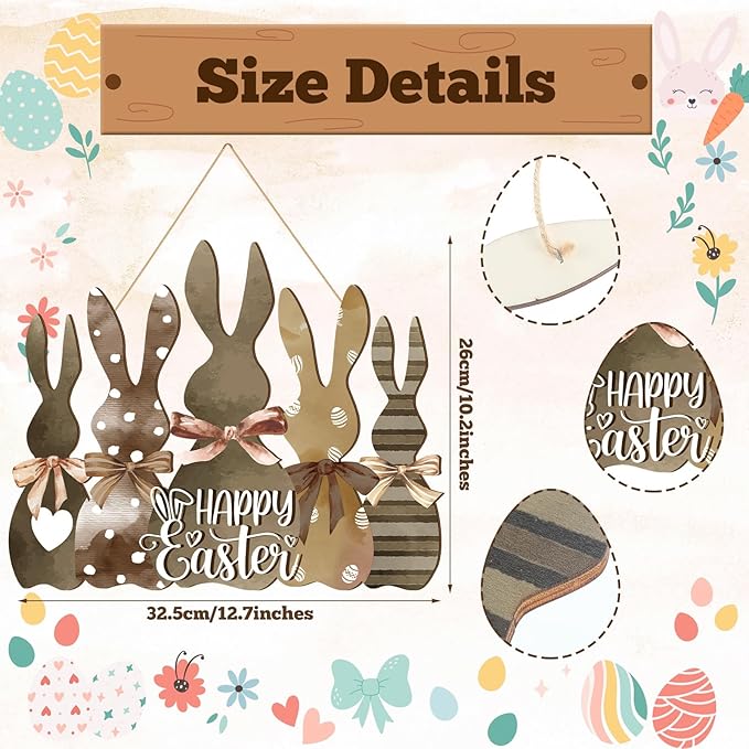 Juexica Easter Bunny Welcome Door Sign Easter Wall Hanging Sign for Front Door Wood Front Porch Decor Wall Pediments