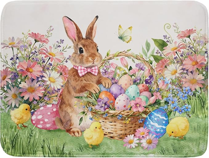 Easter Bunny Eggs Dish Drying Mat for Kitchen Counter 18x24 Inch Spring Flowers Large Microfiber Dish Drainer Rack Mats