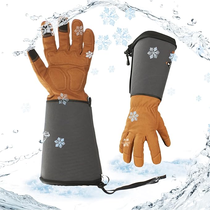 Vgo... Winter Warm Safety Work Gloves Men, Extended Pig Split Leather Cuff,Synthetic Leather, Rose Pruning Thorn Proof,Gardening(Size L,Brown,SL6592FLWP)