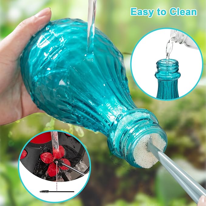 20 OZ Glass Hummingbird Feeders for Outdoors Hanging - Hand-Blown Vibrant Blue Reflective Fish-Scale Design - Attracts More Hummingbirds - Leak-Proof Silicone Seal & Ant Moat - Gift for Mom