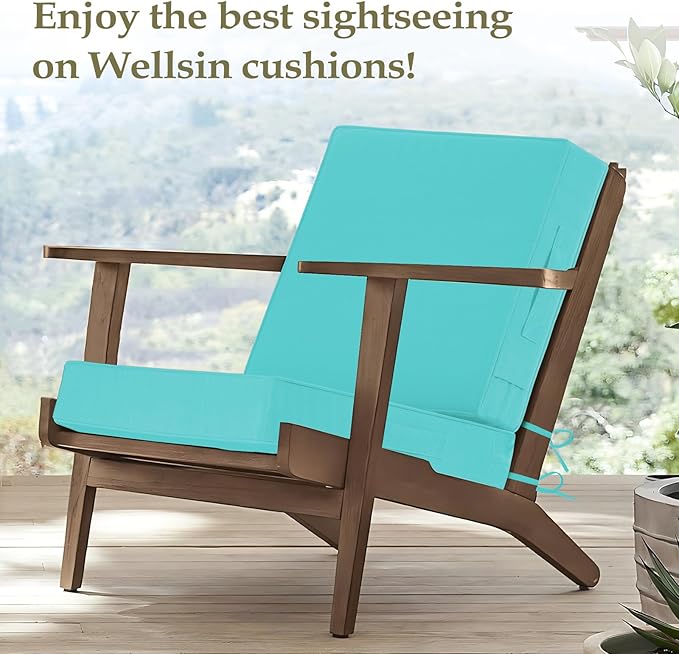 Wellsin Outdoor Cushions for Patio Furniture, Waterproof Outdoor Seat Cushions with Ties and Handle, 22X22 Outdoor Cushions, Outdoor Deep Seat Cushions with Removable Cover, Teal