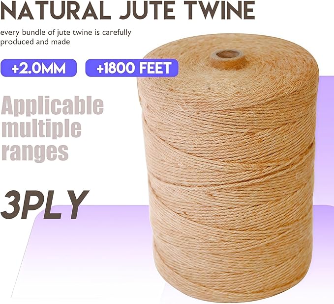 2MM Natural Jute Twine String — 1800Ft Brown Durable Jute Rope, Used for Hand Crochet, Climbing Plant, Gardening Flowers, Home Decorations, Art Crafts Gift Packaging, Weddings, Christmas