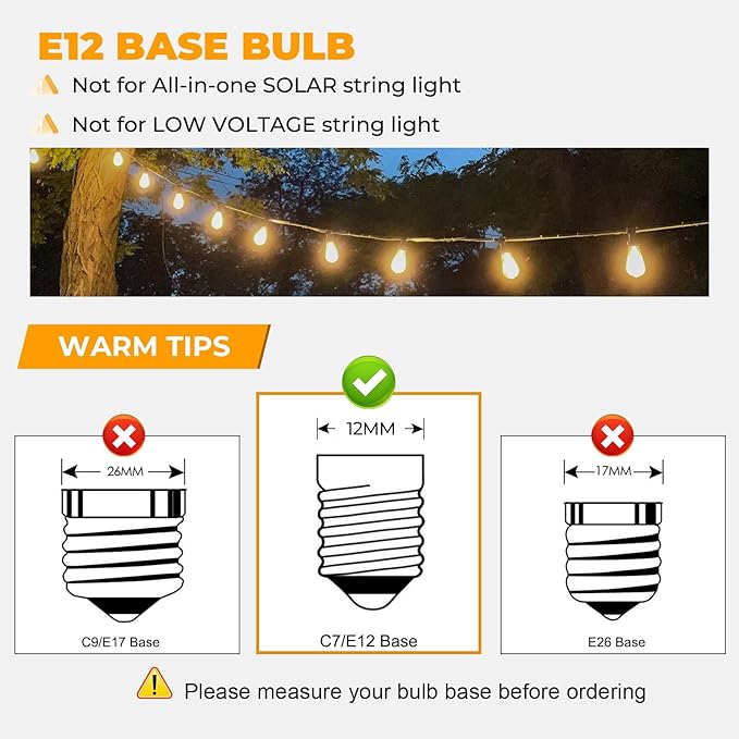 48 Pack ST38 LED Replacement String Light Bulbs, 1Watt Equivalent to 7Watt Traditional Bulb, Shatterproof E12 LED Bulb for Outdoor Patio Garden Vintage String Lights, 2700K, Dimmable