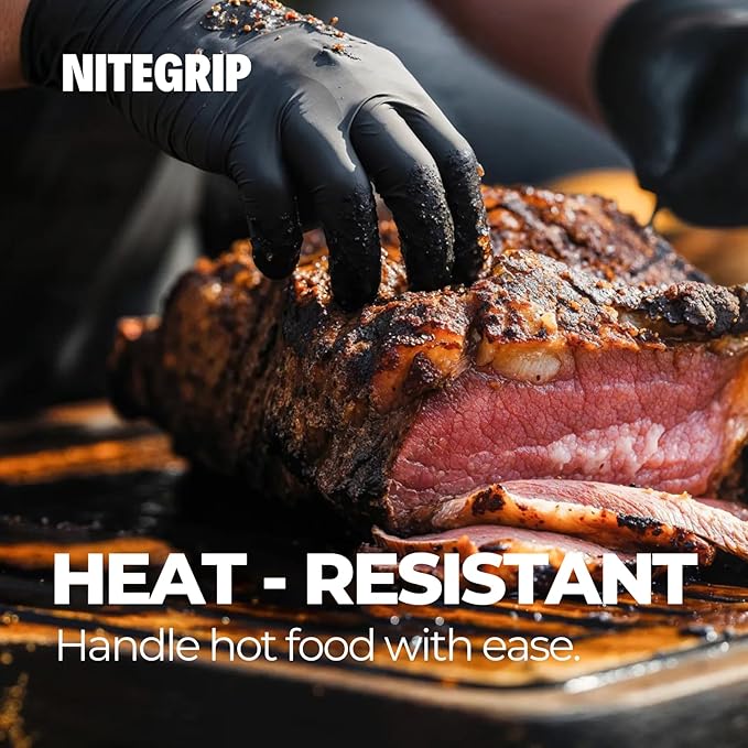 Disposable BBQ Gloves Kit – 100 Black Nitrile Gloves (5 Mil, Latex-Free) + 4 Washable Cotton Glove Liners, Non-Slip for Grilling, Smoking, Meat Handling, Food Prep (Large)