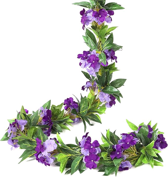 Floweroyal 6 Pack Artificial Flower Garlands 15.8FT Fake Impatiens Vines Silk Flowers Hanging Impatien Ivy for Wedding Arch Party Home Garden Wall Decor (Purple)