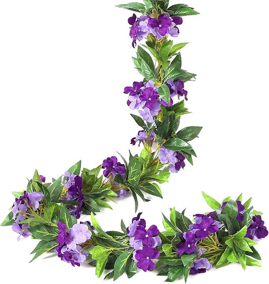 Floweroyal 4 Pack Artificial Flower Garlands 15.8FT Fake Impatiens Vines Silk Flowers Hanging Impatien Ivy for Wedding Arch Party Home Garden Wall Decor (Purple)