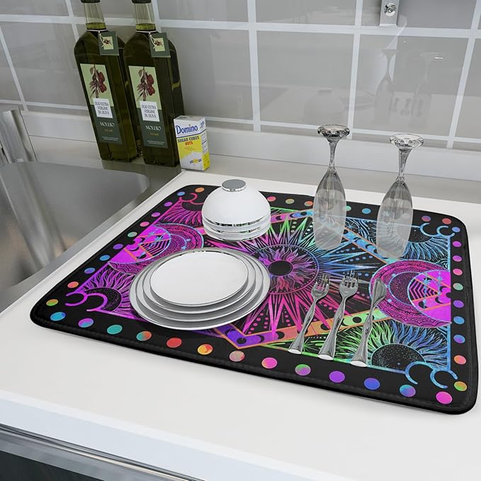 Colorful Microfiber Dish Drying Mat for Kitchen Counter 18 X 24 in Moon Decoration Dishes Pad Coffee Mats