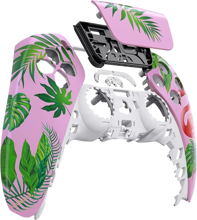 eXtremeRate Tropical Flamingo Touchpad Front Top Shell Compatible with ps5 Controller BDM-010 020 030 040 050, DIY Replacement Shell Custom Touch Pad Cover Compatible with ps5 Controller